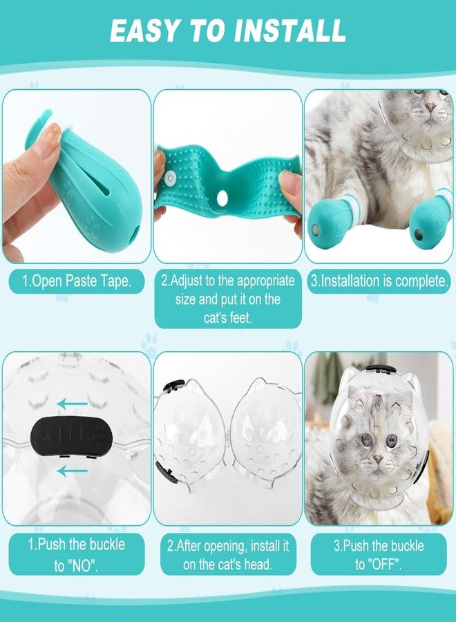 Saycker Cat Muzzle for Grooming, Transparent Cat Helmet with 4 Silicone Claw Covers, Adjustable Breathable Kitty Hood Anti Bite Bubble Astronaut Groomin Mask for Pet Bath Nail Trimming,S - Image 5